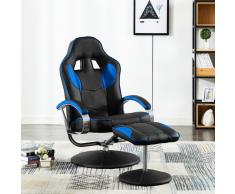 vidaXL Silla de oficina reclinable con reposapiés cuero sintético azul