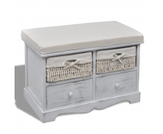 vidaXL Banco baúl de madera blanca, con cajones / cestas