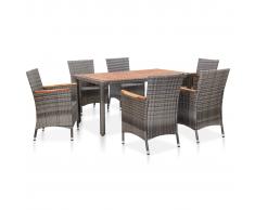 vidaXL Set de comedor para jardín 7 pzas cojines ratán sintético gris