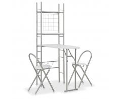 vidaXL Set de comedor plegable con estante 3 piezas MDF y acero blanco