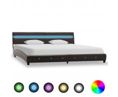 vidaXL Estructura de cama con LED de cuero sintético gris 180x200 cm
