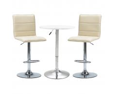 vidaXL Set mesa alta y taburetes cocina 3 pzas cuero sintético blanco