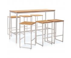 vidaXL Set mesa y sillas de bar 7 pzas teca maciza y acero inoxidable