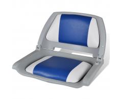 vidaXL Asiento de barco con respaldo plegable, gris, con almohada blanca/azul