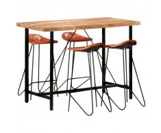 vidaXL Muebles de bar 5 piezas madera maciza sheesham cuero auténtico