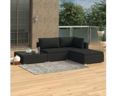 vidaXL Set de muebles de jardín 4 pzas y cojines ratán sintético negro