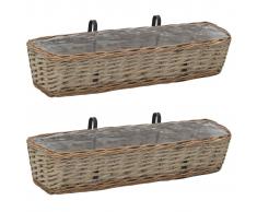 vidaXL Jardinera de balcón 2 uds mimbre con forro de PE 80x20x15 cm