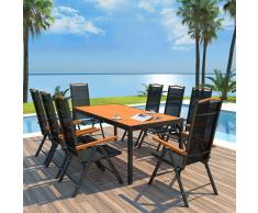 vidaXL Set comedor jardín con sillas plegables 9 piezas aluminio negro