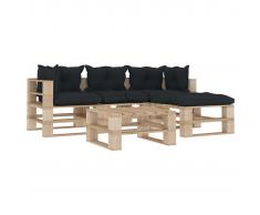 vidaXL Muebles de palés de jardín 5 pzas madera cojines gris antracita