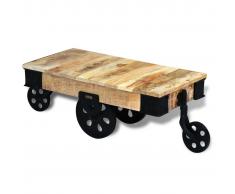 vidaXL Mesa de centro con ruedas de madera áspera de mango