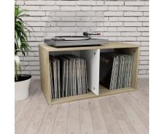 vidaXL Caja discos de vinilo aglomerado blanco y Sonoma 71x34x36 cm