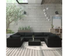 vidaXL Set de muebles de jardín 9 pzas y cojines ratán sintético negro