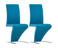 vidaXL Sillas de comedor forma de zigzag 2 uds cuero sintético azul