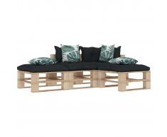 vidaXL Muebles de palés jardín 4 pzas madera cojines de flores y gris