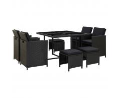 vidaXL Set comedor de jardín 9 piezas y cojines ratán sintético negro
