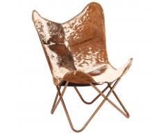 vidaXL Silla Butterfly de piel de cabra auténtica marrón y blanca