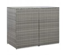 vidaXL Cobertizo doble cubo basura ratán sintético gris 153x78x120cm