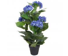 vidaXL Planta artificial hortensia con macetero 60 cm azul