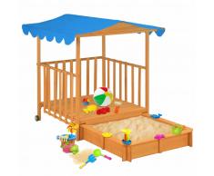 vidaXL Casa de juegos para niños con arenero madera azul UV50
