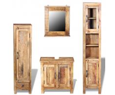 vidaXL Mueble de lavabo y espejo y 2 armarios laterales madera mango