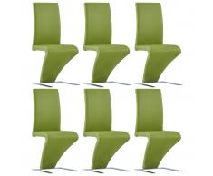 vidaXL Sillas de comedor forma de zigzag 6 uds cuero sintético verde