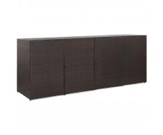 vidaXL Cobertizo cuadruple cubo basura ratán PE marrón 305x78x120 cm