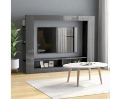 vidaXL Mueble para TV de aglomerado gris brillante 152x22x113 cm