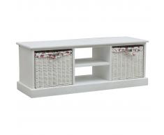 vidaXL Mueble para TV con dos cestos madera blanco