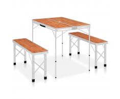 vidaXL Mesa de camping plegable con 2 bancos aluminio marrón