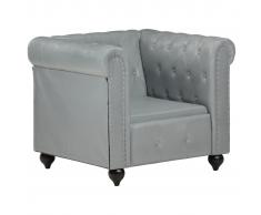vidaXL Sillón Chesterfield de cuero auténtico gris