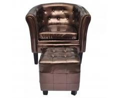 vidaXL Sillón con diseño de cubo con reposapiés cuero sintético marrón