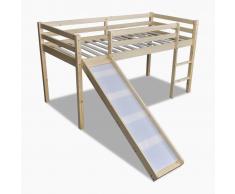 vidaXL Cama alta de madera marrón clara con escalera y tobogán