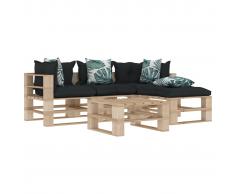 vidaXL Muebles de palés jardín 5 pzas madera cojines de flores y gris