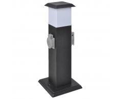 vidaXL Columna con enchufes y lámpara para el jardín negra
