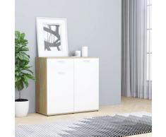 vidaXL Aparador de aglomerado blanco y roble Sonoma 80x36x75 cm