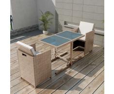 vidaXL Mesa y sillas bistró de jardín 3 pzs y cojines poli ratán beige