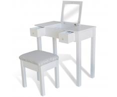 vidaXL Tocador con taburete y 1 espejo abatible blanco