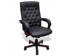 vidaXL Chesterfield Silla para oficina de cuero artificial negro