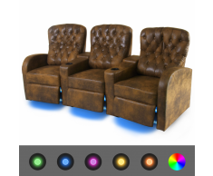 vidaXL Sofá reclinable LED 3 plazas de cuero artificial marrón