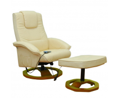 vidaXL Sillón de masaje y reposapiés cuero sintético crema