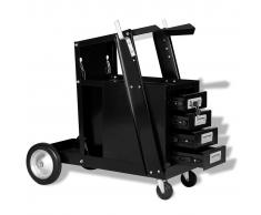 vidaXL Carro de soldar con 4 cajones negro