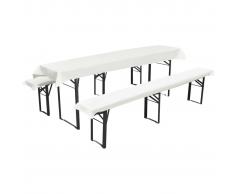 vidaXL Mantel para 1 mesa alargada y 2 fundas crema para 2 bancos, 240 x 70cm