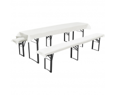 vidaXL Mantel para 1 mesa alargada y 2 fundas crema bancos, 240 x 70cm