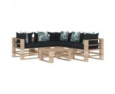 vidaXL Muebles de palés jardín 6 pzas madera cojines de flores y gris