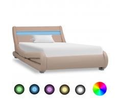 vidaXL Estructura de cama con LED cuero sintético capuchino 100x200 cm