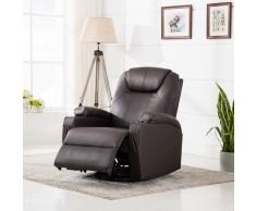 vidaXL Sillón de mesaje eléctrico mecedora cuero sintético marrón