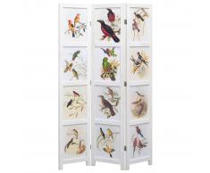 vidaXL Biombo divisor de 3 paneles pájaros blanco 105x165 cm