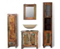 vidaXL Mueble de baño de madera reciclada con espejo y dos armarios laterales