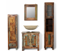 vidaXL Mueble de baño madera reciclada con espejo y dos armarios laterales