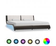vidaXL Estructura cama con LED cuero sintético gris y blanco 160x200cm